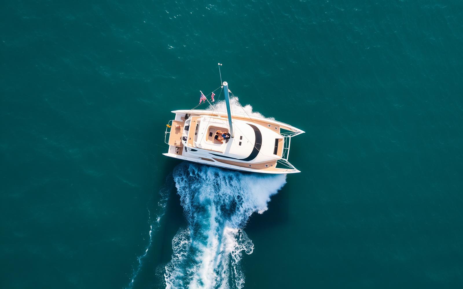 Aerial view of a Sunreef catamaran cruising